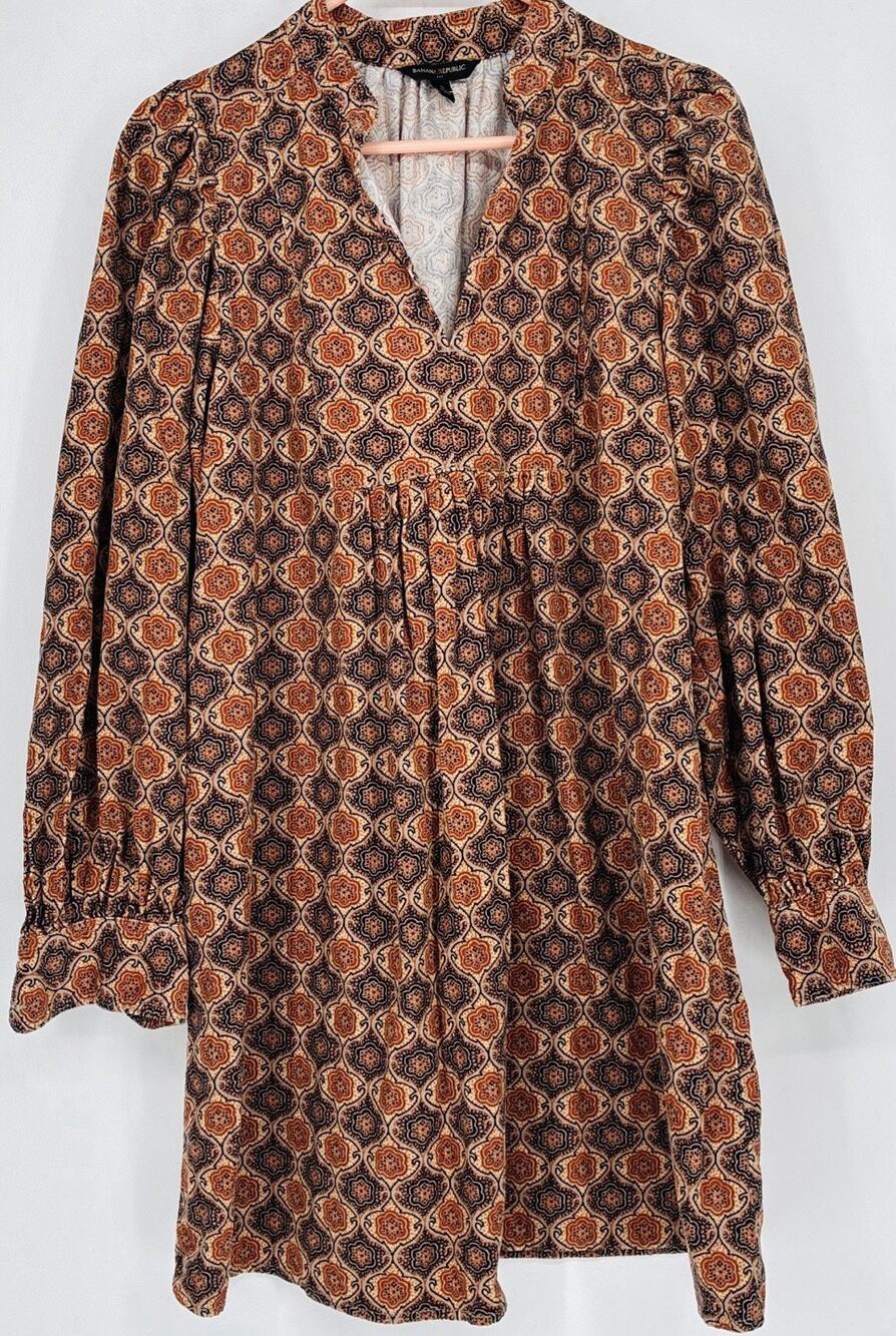 Banana Republic Cord Mini Drs S Beechwood Geometric Print Empire Waist Ctn FA22
